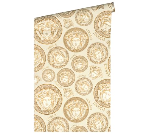 VERSACE WALLPAPER Weiß Gold Designer Tapete Vliestapete Logo Medusa leicht glänzend386115 10,05x0,70m Made in Germany von A.S. Création