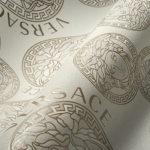 VERSACE WALLPAPER Weiß Perlbeige Beige Luxus Tapete Designer Vliestapete Logo Medusa 386103 10,05x0,70m Made in Germany von A.S. Création