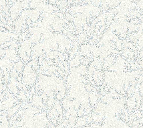 Versace wallpaper Vliestapete Les Etoiles de la Mer Luxustapete mit Korallen und Muscheln 10,05 m x 0,70 m blau metallic Made in Germany 344972 34497-2 von A.S. Création