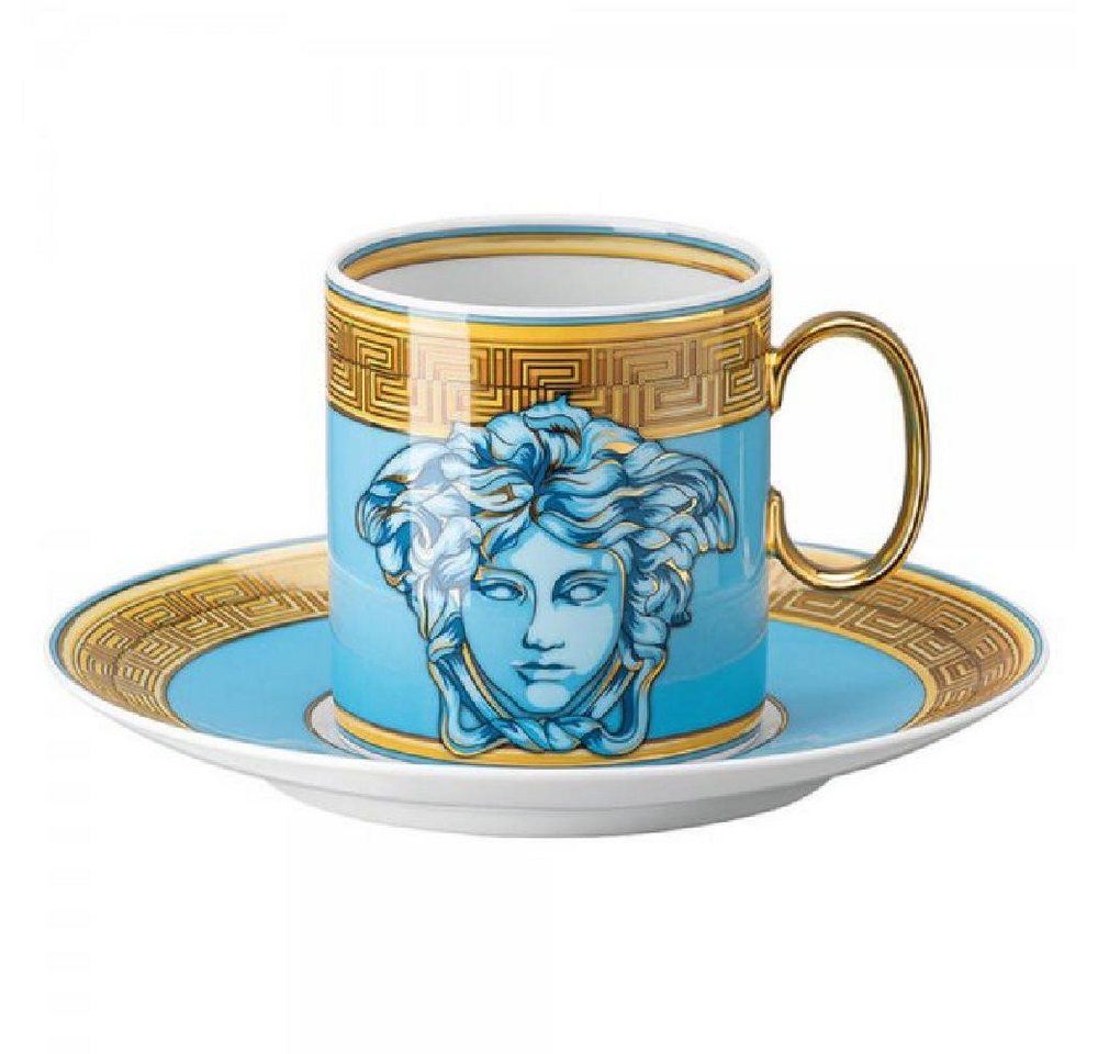 Versace Tasse by Rosenthal Kaffeetasse mit Untertasse Medusa Amplified Blau Coin (2- von Versace