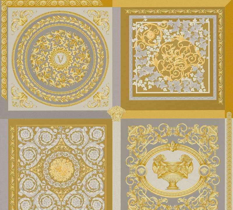 Versace Vliestapete Wallpaper Versace 5 Design Patchwork, leicht strukturiert, abstrakt, gemustert, leicht glänzend, (1 St), auffallende Fliesen-Tapete Tapeten Wohnzimmer Schlafzimmer Küche Optik von Versace