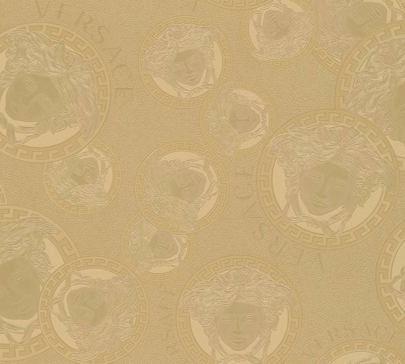 Versace Vliestapete Wallpaper Versace 5 Medusakopf Metallic, leicht strukturiert, glänzend, hochglänzend, metallic, (1 St), Designertapete Tapeten Wohnzimmer Schlafzimmer Küche modern Flur Optik von Versace