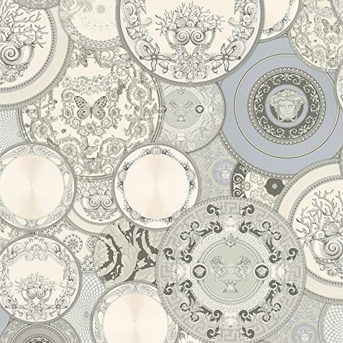 VERSACE WALLPAPER Vliestapete Les Etoiles de la Mer 2 Luxustapete 10,05 m x 0,70 m grau metallic weiß Made in Germany 349013 34901-3 von A.S. Création