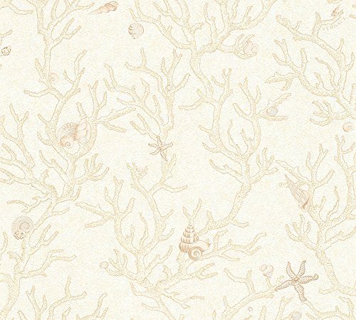 Versace wallpaper Vliestapete Les Etoiles de la Mer Luxustapete mit Korallen und Muscheln 10,05 m x 0,70 m beige creme metallic Made in Germany 344961 34496-1 von A.S. Création