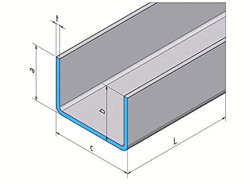 1000 mm U-Profil aus 1,5 mm Edelstahl Breite c 35 bis 60mm 50 x 50 x 50 mm von Versandmetall