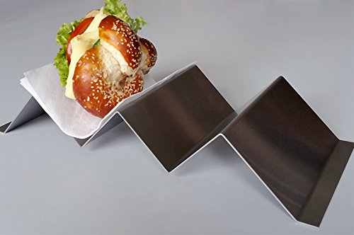 2er Set Hot-Dog-Ablage Brötchenhalter aus gebürstetem Edelstahl 2-fach von Versandmetall