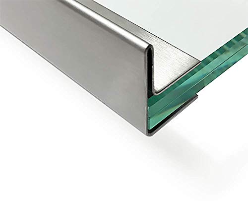 Edelstahl Glasdach-Regenrinne 11mm für ESG-Glas 10mm oder VSG Glas 10,76mm, 1.4301 aussen Schliff K32 Länge 2000 mm mit Verbinder von Versandmetall