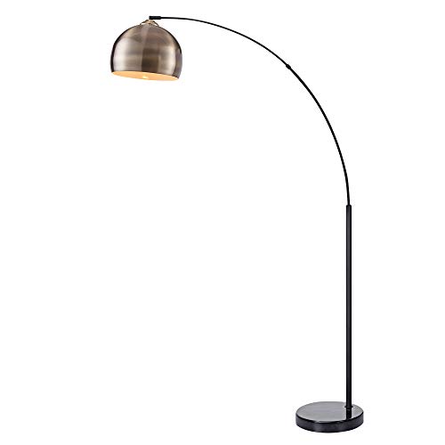 Teamson Home Arquer Gewölbt Gebogen Stehende LED-Stehlampe mit Glockenschirm und Marmorsockel, Moderne Beleuchtung in Antikem Messing für Wohnzimmer oder Esszimmer, Schwarz von Versanora