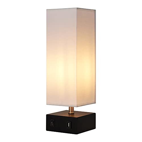 Versanora, Colette Nachttischlampe, 11 x 11 x 37 cm, Metall, mit USB-Anschluss und weißem Schirm, Schlafzimmer, Weiß/Schwarz, VN-L00072-DE von Versanora