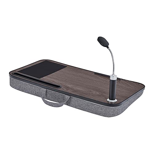 Versanora Teamson Home Tragbarer Schoß-Schreibtisch für Laptop-Computer mit gepolstertem Boden, abnehmbarem LED-Licht, Mauspad, Tablet-Steckplatz, Holzmaserung VNF-00112-UK von Versanora