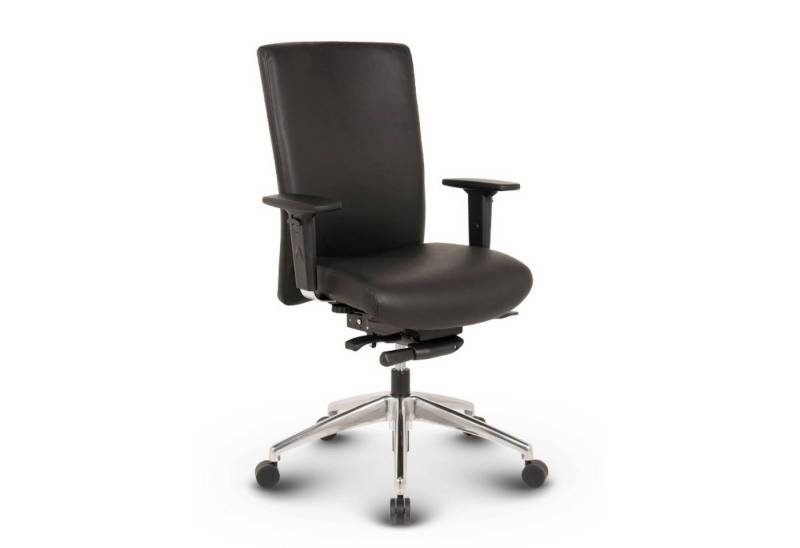 Versee Bürostuhl Schreibtischstuhl Terox Echtleder Schwarz - ergonomisch, bis 150kg (Drehstuhl für Home Office und Büro), aus Echtleder, höhenverstellbar, gepolstert, Synchronmechanik von Versee