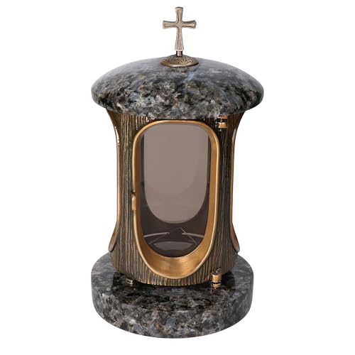 Stilvolle Grablaterne Granit Lablador Höhe 23 cm/Ø 15 cm Stilvolle Granitlaterne Elegant Grablampe Grablicht Grableuchte Bronze mit sockel von Vershy