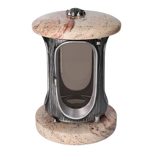 Stilvolle Grablaterne Granit Shivakashi Höhe 23 cm/Ø 15 cm Silber mit Rosette von Vershy