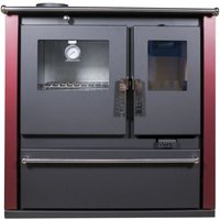 Holzherd Verso cs Plus – 7,7 kW – Metallplatte oben, Backfach aus Edelstahl, bordeauxfarbene Seitenwände und Rauchrohr links – Energieklasse a von Verso
