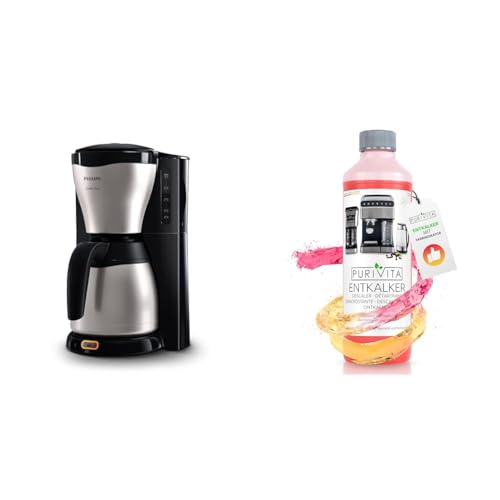 Philips Filterkaffeemaschine – 1.2-Liter-Thermoskanne & PURIVITA Universal Entkalker Kaffeevollautomat (750ml) Entkalker Kaffeemaschine für ALLE gängigen Marken - 1 Flasche von Versuni