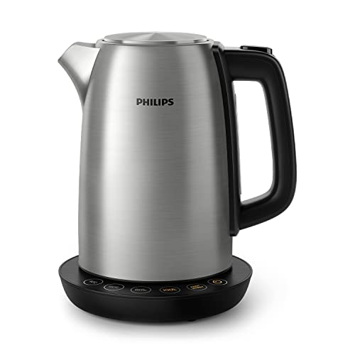 Philips Wasserkocher – 1.7 L Fassungsvermögen mit Temperaturregelung, Warmhaltefunktion und Kontrollanzeige, Pirouettenbasis, 2200 Watt, 23 x 18.8 x 25.7 cm,Edelstahl, (HD9359/90) von Philips