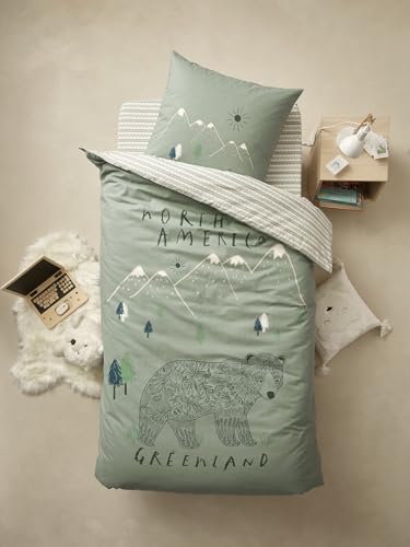 VERTBAUDET Bettwäsche mit Bettbezug und Kissenbezug, für Kinder, Nomad, Grün, bedruckt, 140 x 200 cm, 50 x 75 cm von Vertbaudet