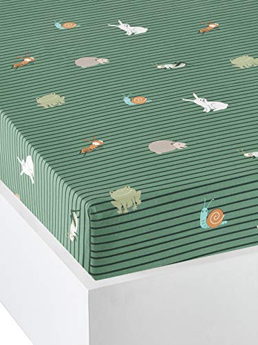 VERTBAUDET Kinder Spannbettlaken,Tierforscher", Bio-Baumwolle grün 90x200 von Vertbaudet