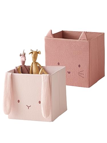 VERTBAUDET Set mit 2 Behältern für Tiere aus Mulltuch, Rosa von Vertbaudet