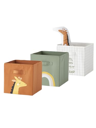 VERTBAUDET3er-Set Aufbewahrungsboxen "Kleiner Löwe", Tansaniaorange/grün/weißONE SIZE von Vertbaudet