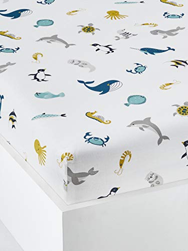 VERTBAUDETSpannbettlaken,Ozean" für Kinderwollweiß bedruckt90x200 von Vertbaudet
