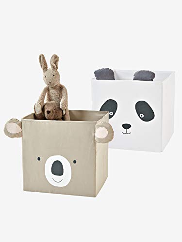 Vertbaudet 2 Stoff-Aufbewahrungsboxen, Kinderzimmer Taupe+helgrau ONE Size von Vertbaudet