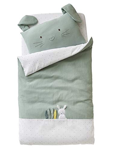 Vertbaudet Baby Bettbezug,Green Rabbit mit Musselin grün 100X120 von Vertbaudet