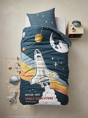 Vertbaudet Bettwäsche für Kinder, Bettbezug + Kissenbezug, Space Adventure, mehrfarbig, 140 x 200 cm, 63 x 63 cm von Vertbaudet
