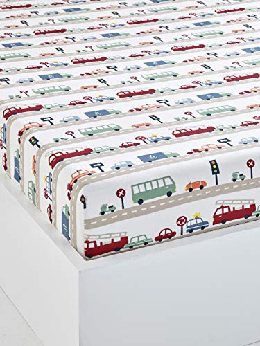 Vertbaudet Kinder-Spannbettlaken City graubeige Glanzeffekt 90x200 von Vertbaudet