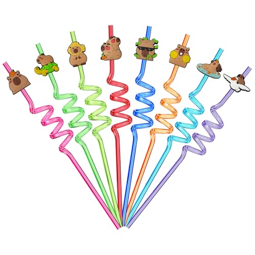 VerteLife 8 Stück Wiederverwendbare Strohhalme Kunststoff Trinkhalme Neuheit Capybara Strohhalm Lockige Cocktailparty Strohhälme für Kinder Erwachsene - Capybara VerteLife 8 Stück Wiederverwendbare Strohhalme Kunststoff Trinkhalme Neuheit Capybara Strohhalm Lockige Cocktailparty Strohhälme für Kinder Erwachsene - Capybara von VerteLife