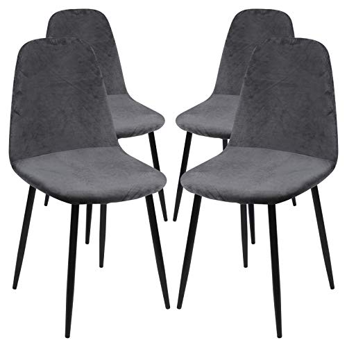 Vertvie Stuhlhussen 1/4/6er Set Jacquard Stretch Esszimmerstühle Bezug Abnehmbare Waschbar Antirutsch Stuhlbezug Küchenstühle Husse Stuhlabdeckung Elegante für Wohnzimmer Büro (Samt Dunkelgrau, 4er) von Vertvie