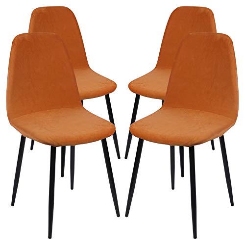 Vertvie Stuhlhussen 1/4/6er Set Jacquard Stretch Esszimmerstühle Bezug Abnehmbare Waschbar Antirutsch Stuhlbezug Küchenstühle Husse Stuhlabdeckung Elegante für Wohnzimmer Büro (Samt Orange, 4er) von Vertvie