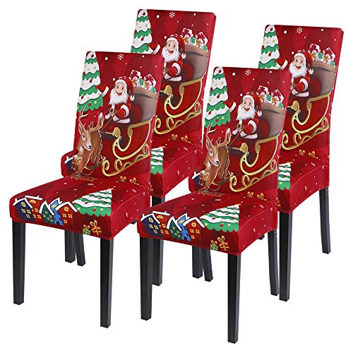 Vertvie Weihnachten Stuhlhussen 1er/2er/4er/6er Set Stretch Stuhlbezug Universal Moderne Xmas Festlich Husse Dekoration Protector Chair Cover Party Restaurant (4er Set, Weihnachten 5) von Vertvie