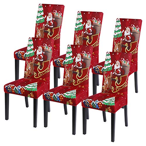 Vertvie Weihnachten Stuhlhussen 1er/2er/4er/6er Set Stretch Stuhlbezug Universal Moderne Xmas Festlich Husse Dekoration Protector Chair Cover Party Restaurant (6er Set, Weihnachten 5) von Vertvie