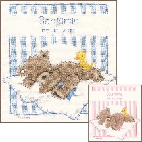 Vervaco Gezählter Kreuzstich Stickpackungen Stickset Baby Geburt Popcorn Geboren Wanddekoration Handarbeit Set für Erwachsene Kreatives Handwerk ca. 20 x 23 cm Geburt Geschenk Hausdeko von Vervaco