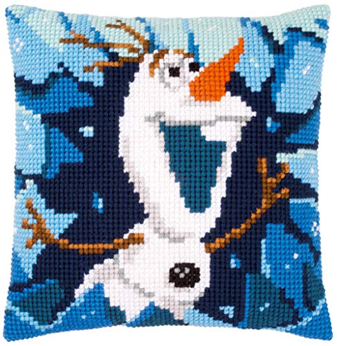 Vervaco Kreuzstichkissen Disney Olaf, Stickbild vorgezeichnet Kreuzstichpackung Kissen, vorbezeichnet, Baumwolle, Mehrfarbig, 40 x 40 x 0,3 cm von Vervaco