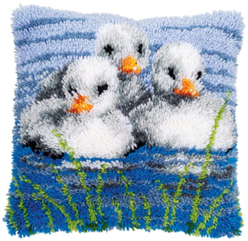 VERVACO Knüpfkissen Set Deko Kissenbezug Knüpfset für Anfänger KÜKEN IM WASSER Basteln Erwachsene Kreativ DIY Handarbeit Kissen zum Selber Knüpfe 40 x 40 cm Latch Hook Kit Knüpfhaken Set Kissen von Vervaco
