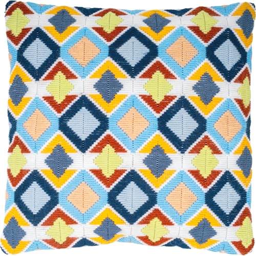 VERVACO Stickpackung Kissen Langstich Set DIAMANTEN Stickerei Set Anfänger Basteln Erwachsene Kreativ Set ca. 40 x 40 cm Bastelset Handwerker Handarbeit Zubehör Geschenkset von Vervaco