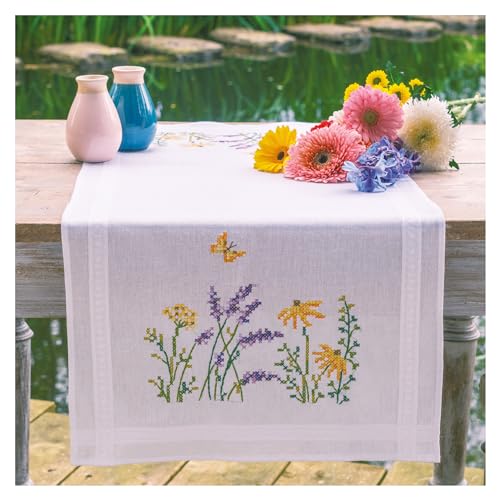 VERVACO Stickpackung Kreuzstich Set Vorgedruckt Tischläufer Lavendel Stickdecken Vorgezeichnet DIY Basteln Erwachsene Kreativ Set Stickläufer zum Selbersticken ca. 40 x 100 cm Handarbeit Zubehör von Vervaco