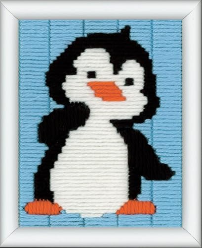 VERVACO Stickbilder Langstich Pinguin Stickset für Anfänger Bastelset Handwerker ca. 12,5 x 16 cm Nähset für Kinder DIY Sticken Set Kreatives Geschenk Stickpackung, Stramin, Multicolor von Vervaco
