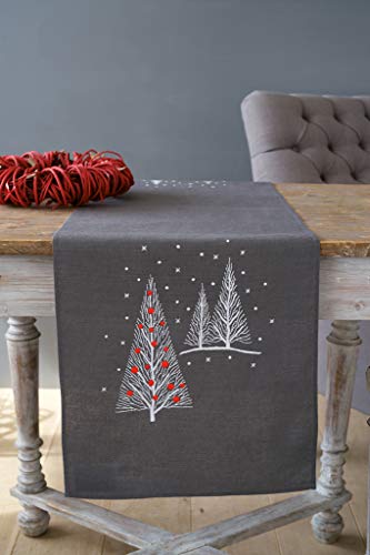 Vervaco Bedruckter Langer Läufer Weihnachtsbäume Stickpackung, Baumwolle, Weiß, 40 x 100 x 0,30 cm von Vervaco