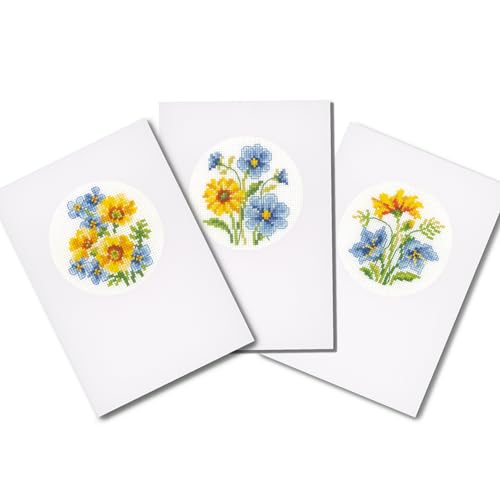 Vervaco Gezählter Kreuzstich Stickpackungen Grußkarten zum Selbstgestalten Blumen 3er DIY Postkarten Set Erwachsene Sticken Bastelset ca. 10,5 x 15 cm Stickset für Anfänger Kreatives Geschenk von Vervaco
