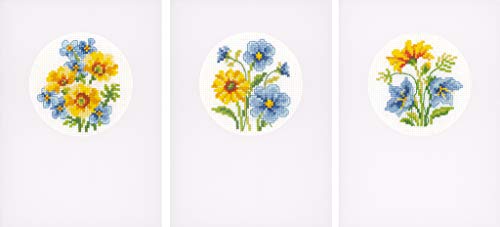 Vervaco Blumen, 3er Set, Zählmuster Zählmusterpackung Grußkarten, Baumwolle, Mehrfarbig, 10.5 x 15 x 0,3 cm, 3-Einheiten von Vervaco