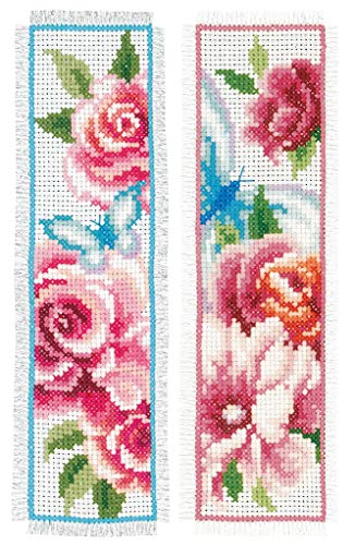 Vervaco Blumen & Schmetterlinge, 2er Set Lesezeichen-Zählmusterpackung-Stickpackung im gezählten Kreuzstich, Baumwolle, Mehrfarbig, 6 x 20 x 0.3 cm, 2-Einheiten von Vervaco