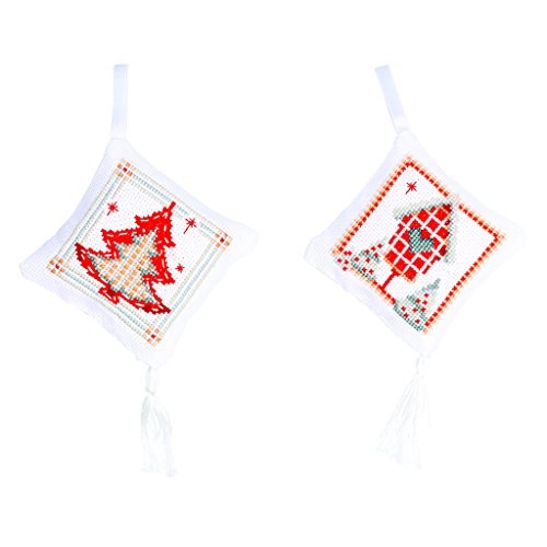 VERVACO Zählmusterpackung Hängeornament Gezählter Kreuzstich Stickpackungen Weihnachten 2er DIY Basteln Erwachsene Kreativ Set 8 x 8 cm Stickset für Anfänger Handarbeit Zubehör Geschenkset von Vervaco