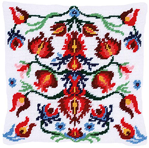 Vervaco Gobelin Stickpackung Kissen Stickset Erwachsene Kissenbezug FOLKLORE Stickerei Set Anfänger Vorgedruckt Kreuzstichkissen Kreatives Handwerk ca. 40 x 40 cm Dekoratives Kissen DIY Geschenkset von Vervaco