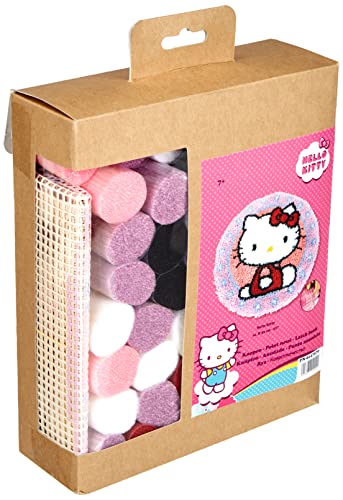 Vervaco Formteppich Hello Kitty Knüpfteppich mit Knüpfhaken, Baumwolle, Mehrfarbig, 55 x 55 x 1 cm von Vervaco