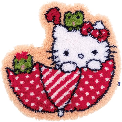 VERVACO Knüpfteppich Set DIY Handarbeit Set Knüpfset für Anfänger Hello Kitty Teppich zum Selber Knüpfen Basteln Erwachsene Kreativ 53 x 55 cm Latch Hook Kit Knüpfhaken Zubehör Haus Dekoration von Vervaco