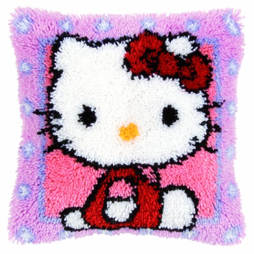 Vervaco Knüpfkissenpackung Hello Kitty Knüpfpackung zum Selbstknüpfen eines Teppichs, Stramin, weiß, 40 x 40 x 0,3 cm von Vervaco