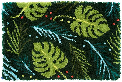 Vervaco Knüpfteppich Blätter Knüpfpackung, Baumwolle, Mehrfarbig, 70 x 45 x 0,3 cm von Vervaco